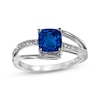Thumbnail Image 1 of Cushion-Cut Blue Lab-Created Sapphire & Diamond Accent Ring Sterling Silver