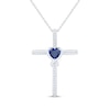 Thumbnail Image 1 of Heart-Shaped Blue Lab-Created Sapphire & White Lab-Created Sapphire Cross Necklace Sterling Silver 18"