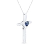 Thumbnail Image 2 of Heart-Shaped Blue Lab-Created Sapphire & White Lab-Created Sapphire Cross Necklace Sterling Silver 18"