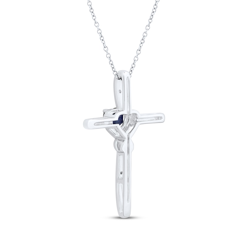 Main Image 3 of Heart-Shaped Blue Lab-Created Sapphire & White Lab-Created Sapphire Cross Necklace Sterling Silver 18"
