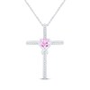 Thumbnail Image 1 of Heart-Shaped Pink Lab-Created Sapphire & White Lab-Created Sapphire Cross Necklace Sterling Silver 18"