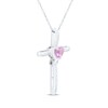 Thumbnail Image 2 of Heart-Shaped Pink Lab-Created Sapphire & White Lab-Created Sapphire Cross Necklace Sterling Silver 18"