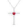 Thumbnail Image 1 of Heart-Shaped Lab-Created Ruby & White Lab-Created Sapphire Cross Necklace Sterling Silver 18"