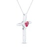 Thumbnail Image 2 of Heart-Shaped Lab-Created Ruby & White Lab-Created Sapphire Cross Necklace Sterling Silver 18"