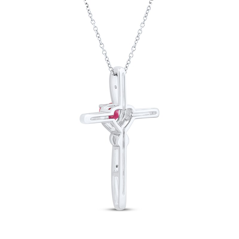 Main Image 3 of Heart-Shaped Lab-Created Ruby & White Lab-Created Sapphire Cross Necklace Sterling Silver 18"