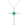 Thumbnail Image 1 of Heart-Shaped Lab-Created Emerald & White Lab-Created Sapphire Cross Necklace Sterling Silver 18"