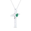 Thumbnail Image 2 of Heart-Shaped Lab-Created Emerald & White Lab-Created Sapphire Cross Necklace Sterling Silver 18"