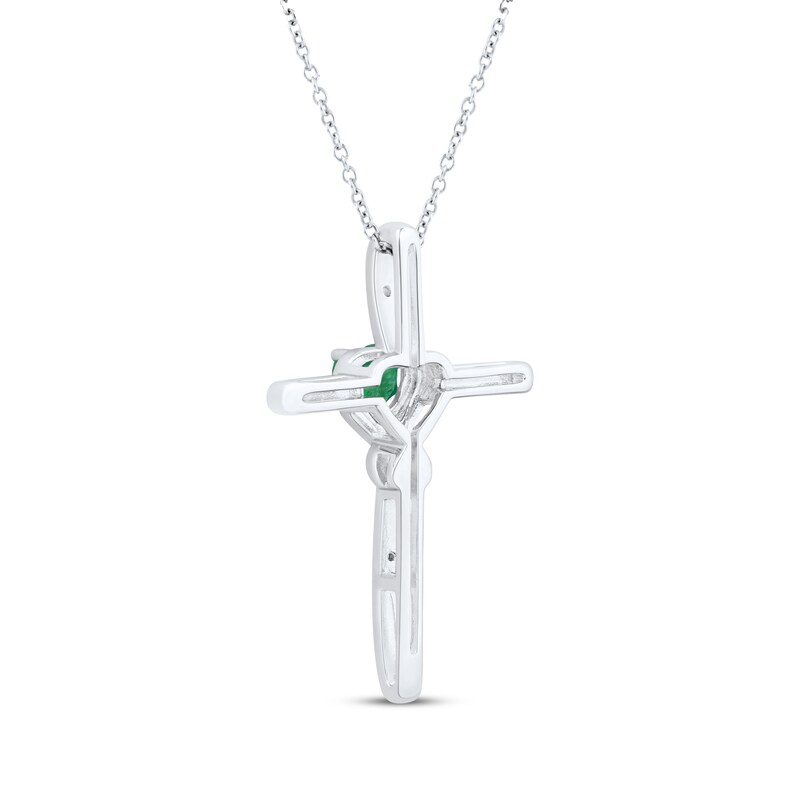 Main Image 3 of Heart-Shaped Lab-Created Emerald & White Lab-Created Sapphire Cross Necklace Sterling Silver 18"