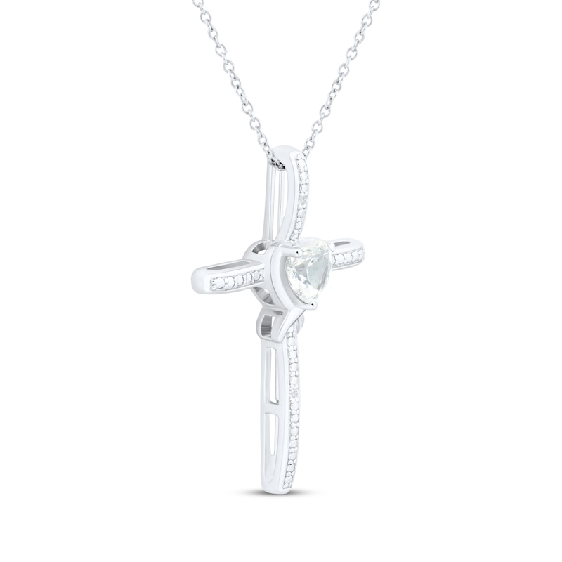 Main Image 2 of Heart-Shaped White Lab-Created Sapphire Cross Necklace Sterling Silver 18"