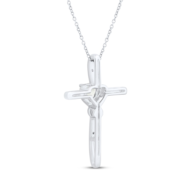 Main Image 3 of Heart-Shaped White Lab-Created Sapphire Cross Necklace Sterling Silver 18"
