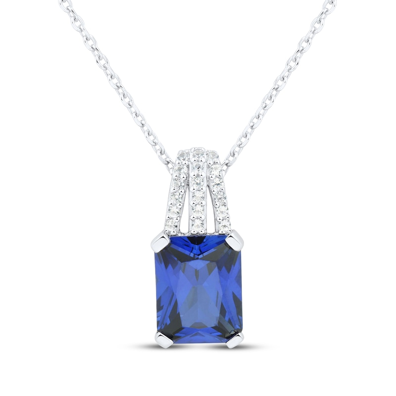 Main Image 1 of Emerald-Cut Blue Lab-Created Sapphire & White Lab-Created Sapphire Necklace Sterling Silver 18"