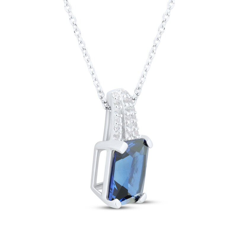 Main Image 2 of Emerald-Cut Blue Lab-Created Sapphire & White Lab-Created Sapphire Necklace Sterling Silver 18"