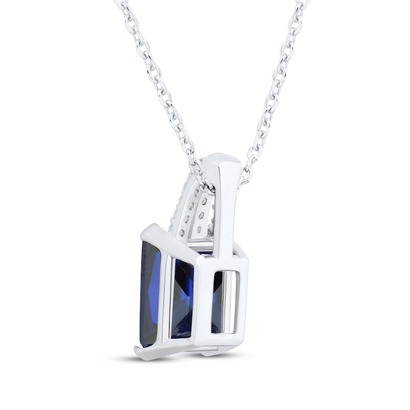 Main Image 3 of Emerald-Cut Blue Lab-Created Sapphire & White Lab-Created Sapphire Necklace Sterling Silver 18"