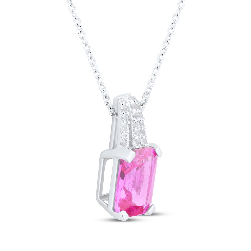 Main Image 2 of Emerald-Cut Pink Lab-Created Sapphire & White Lab-Created Sapphire Necklace Sterling Silver 18"
