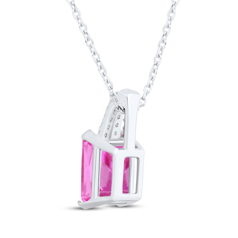 Main Image 3 of Emerald-Cut Pink Lab-Created Sapphire & White Lab-Created Sapphire Necklace Sterling Silver 18"