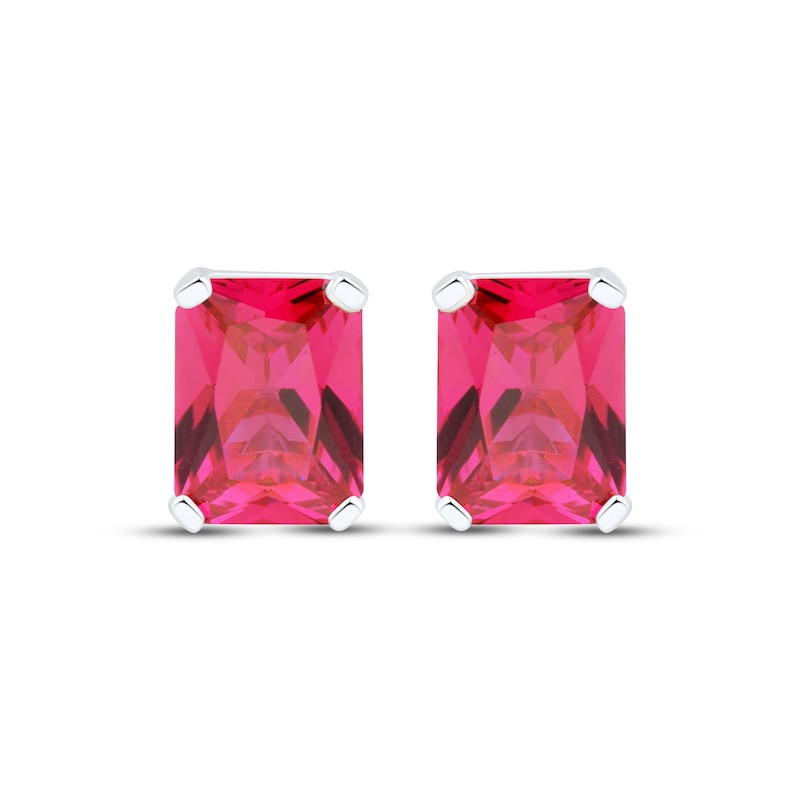 Main Image 2 of Emerald-Cut Lab-Created Ruby Stud Earrings Sterling Silver