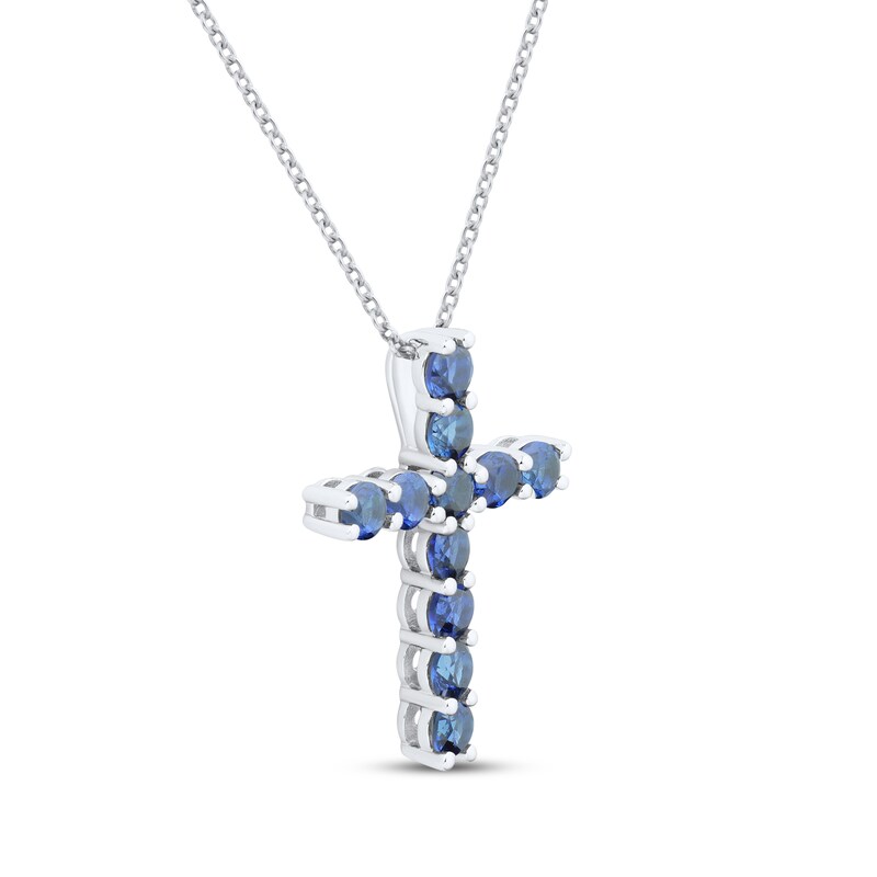 Main Image 2 of Blue Lab-Created Sapphire Cross Necklace Sterling Silver 18"
