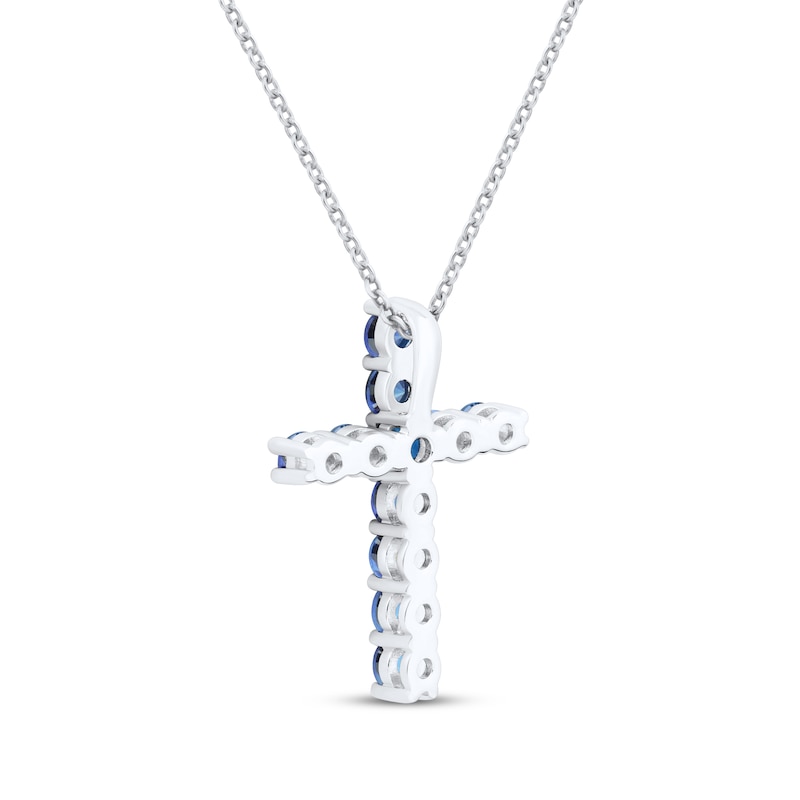 Main Image 3 of Blue Lab-Created Sapphire Cross Necklace Sterling Silver 18"