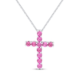 Lab-Created Ruby Cross Necklace Sterling Silver 18"