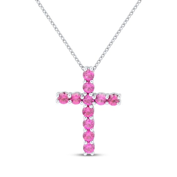 Lab-Created Ruby Cross Necklace Sterling Silver 18"