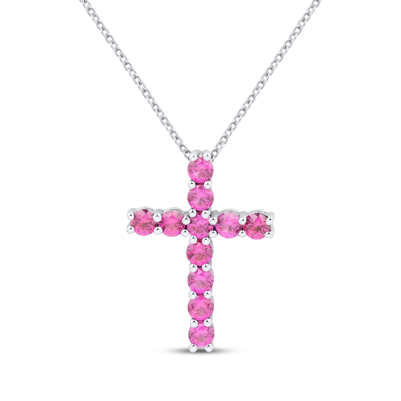 Main Image 1 of Lab-Created Ruby Cross Necklace Sterling Silver 18"