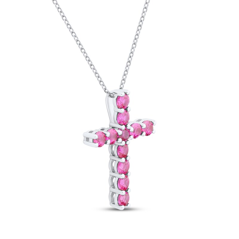 Main Image 2 of Lab-Created Ruby Cross Necklace Sterling Silver 18"