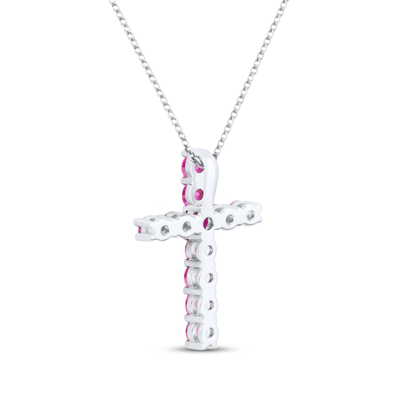 Main Image 3 of Lab-Created Ruby Cross Necklace Sterling Silver 18"