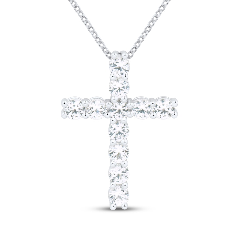 Main Image 1 of White Lab-Created Sapphire Cross Necklace Sterling Silver 18"
