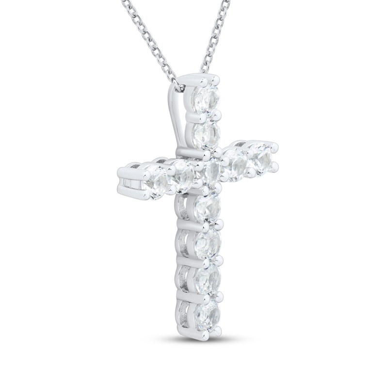 Main Image 2 of White Lab-Created Sapphire Cross Necklace Sterling Silver 18"