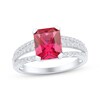 Thumbnail Image 1 of Emerald-Cut Lab-Created Ruby & White Lab-Created Sapphire Ring Sterling Silver