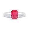 Thumbnail Image 3 of Emerald-Cut Lab-Created Ruby & White Lab-Created Sapphire Ring Sterling Silver