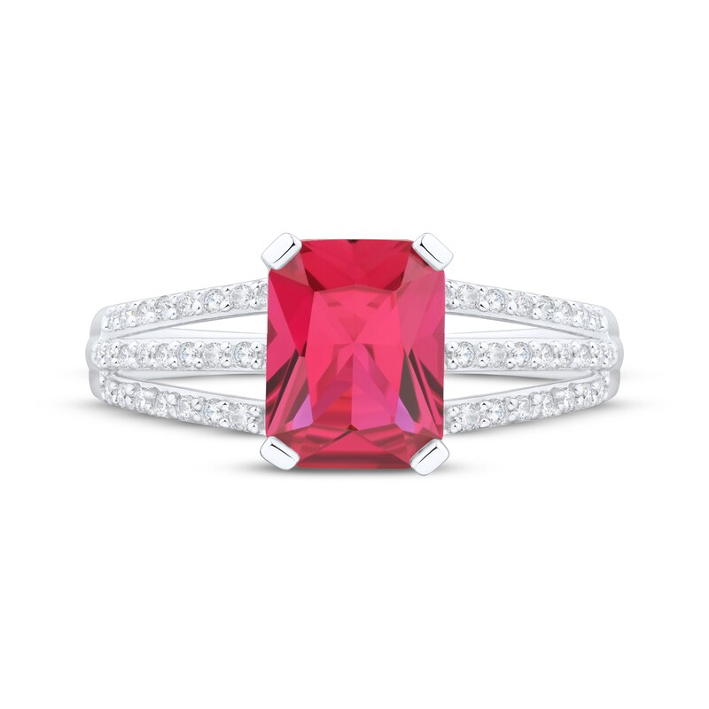 Main Image 3 of Emerald-Cut Lab-Created Ruby & White Lab-Created Sapphire Ring Sterling Silver