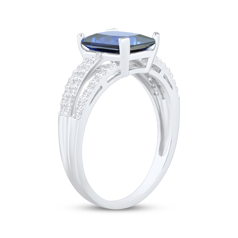 Main Image 2 of Emerald-Cut Blue Lab-Created Sapphire & White Lab-Created Sapphire Ring Sterling Silver