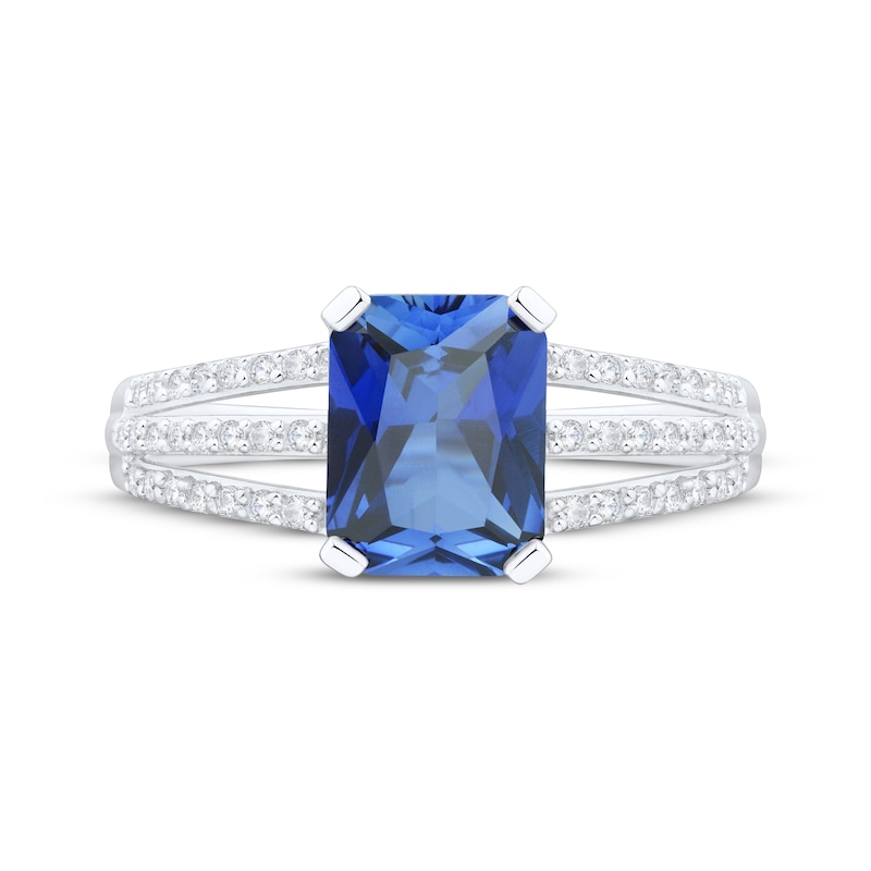 Main Image 3 of Emerald-Cut Blue Lab-Created Sapphire & White Lab-Created Sapphire Ring Sterling Silver