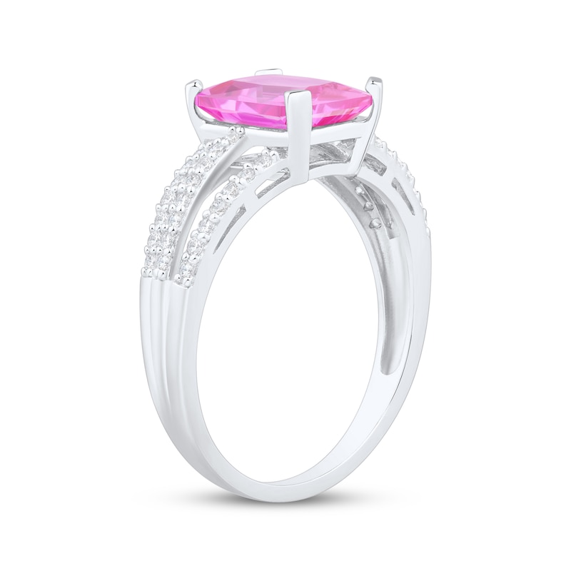 Main Image 2 of Emerald-Cut Pink Lab-Created Sapphire & White Lab-Created Sapphire Ring Sterling Silver