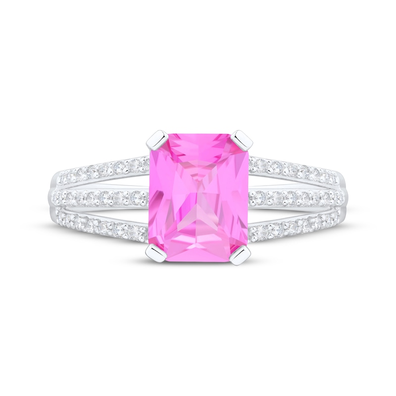 Main Image 3 of Emerald-Cut Pink Lab-Created Sapphire & White Lab-Created Sapphire Ring Sterling Silver