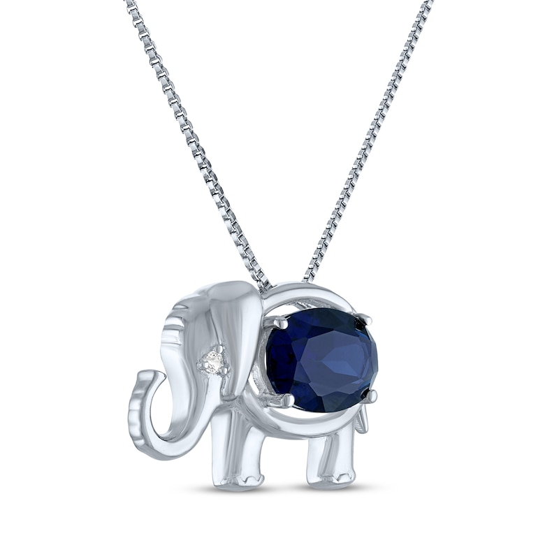 Main Image 2 of Oval-Cut Blue Lab-Created Sapphire & White Lab-Created Sapphire Elephant Necklace Sterling Silver 18"