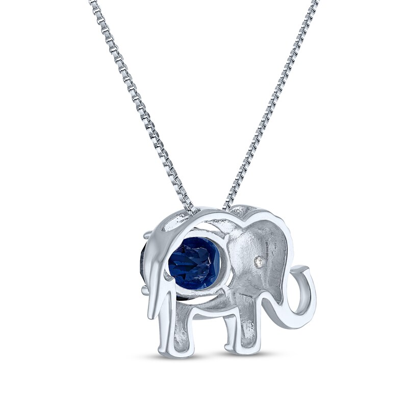 Main Image 3 of Oval-Cut Blue Lab-Created Sapphire & White Lab-Created Sapphire Elephant Necklace Sterling Silver 18"