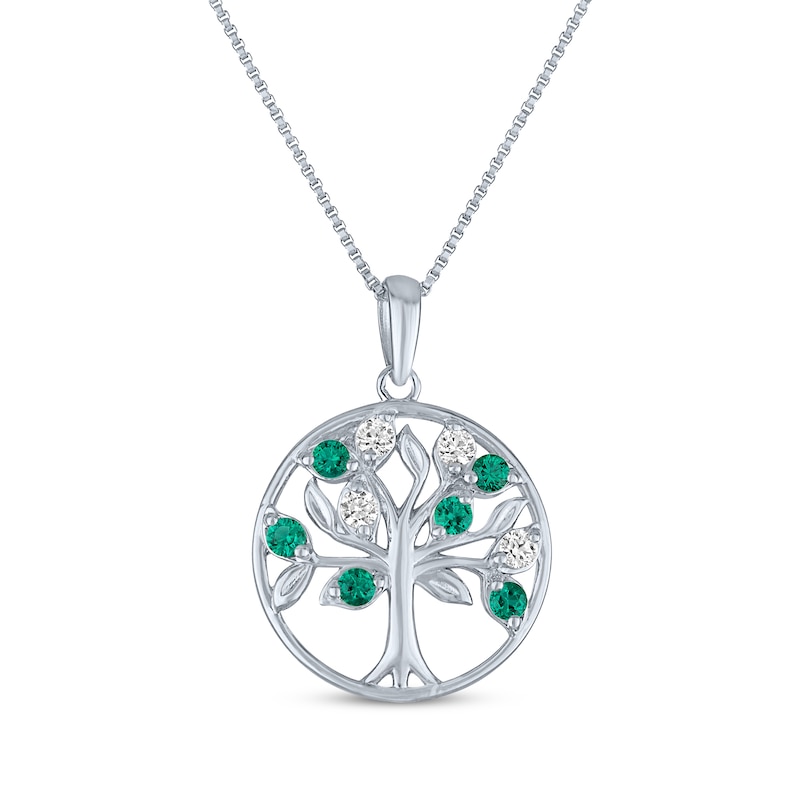 Main Image 1 of White Lab-Created Sapphire & Lab-Created Emerald Tree of Life Necklace Sterling Silver 18"