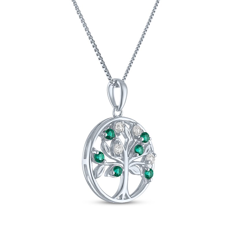 Main Image 2 of White Lab-Created Sapphire & Lab-Created Emerald Tree of Life Necklace Sterling Silver 18"