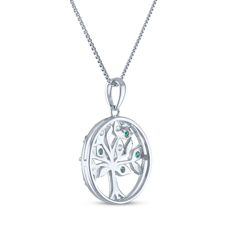 Main Image 3 of White Lab-Created Sapphire & Lab-Created Emerald Tree of Life Necklace Sterling Silver 18"