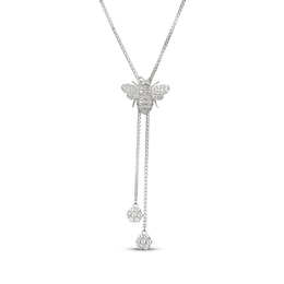 White Lab-Created Sapphire Bumble Bee Lariat Bolo Necklace 28"