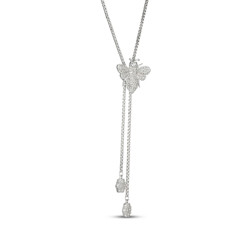 Main Image 2 of White Lab-Created Sapphire Bumble Bee Lariat Bolo Necklace 28"