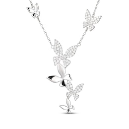 White Lab-Created Sapphire Butterfly Drop Necklace Sterling Silver 18"