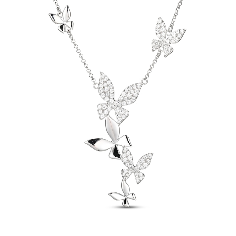 Main Image 1 of White Lab-Created Sapphire Butterfly Drop Necklace Sterling Silver 18"