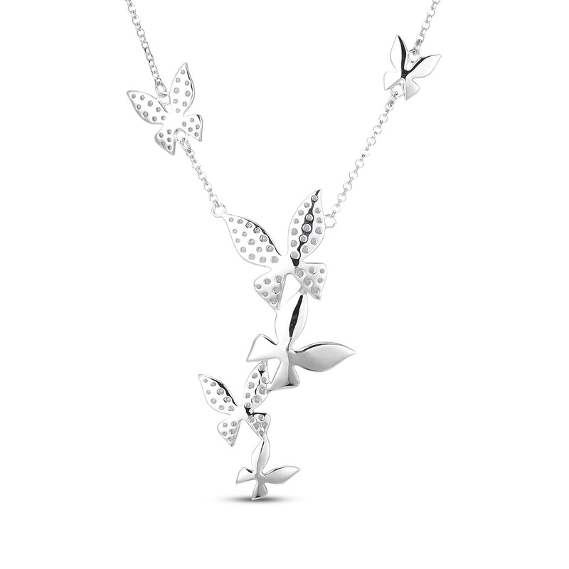 Main Image 3 of White Lab-Created Sapphire Butterfly Drop Necklace Sterling Silver 18"