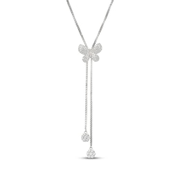 White Lab-Created Sapphire Butterfly Lariat Bolo Necklace 28"