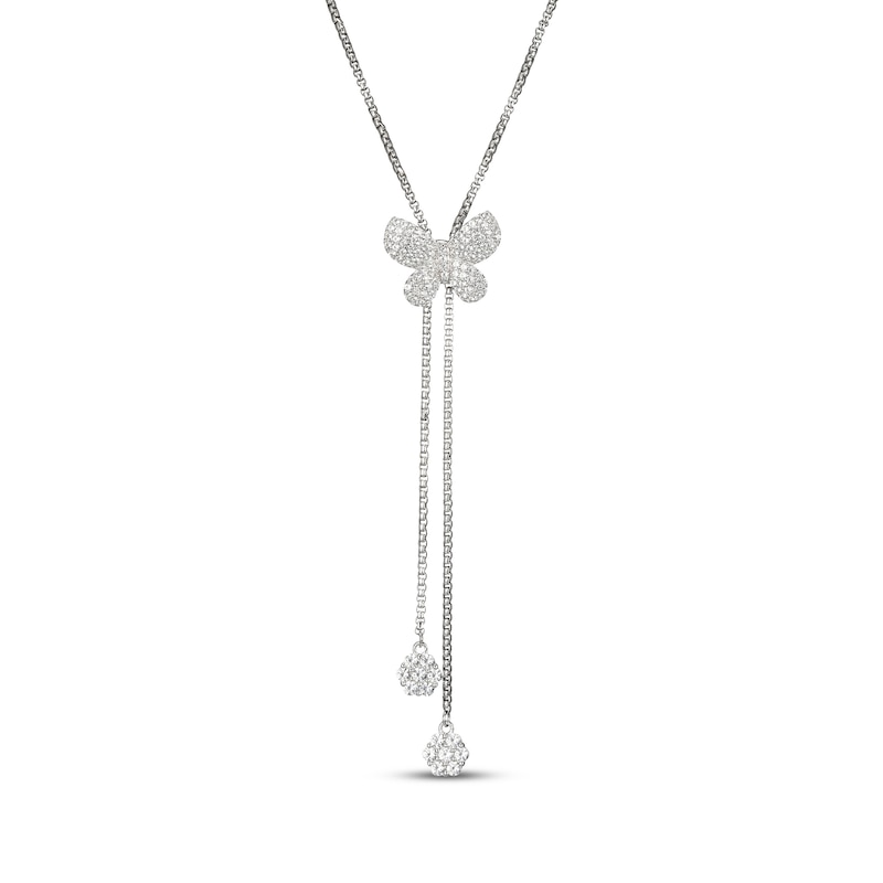 Main Image 1 of White Lab-Created Sapphire Butterfly Lariat Bolo Necklace 28"