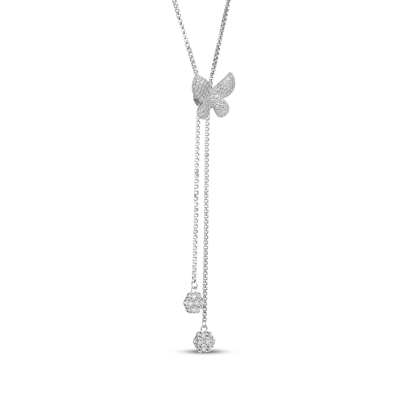 Main Image 2 of White Lab-Created Sapphire Butterfly Lariat Bolo Necklace 28"