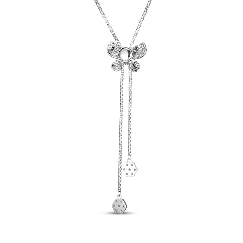 Main Image 3 of White Lab-Created Sapphire Butterfly Lariat Bolo Necklace 28"